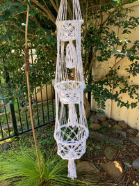 Macrame triple pot holder white.