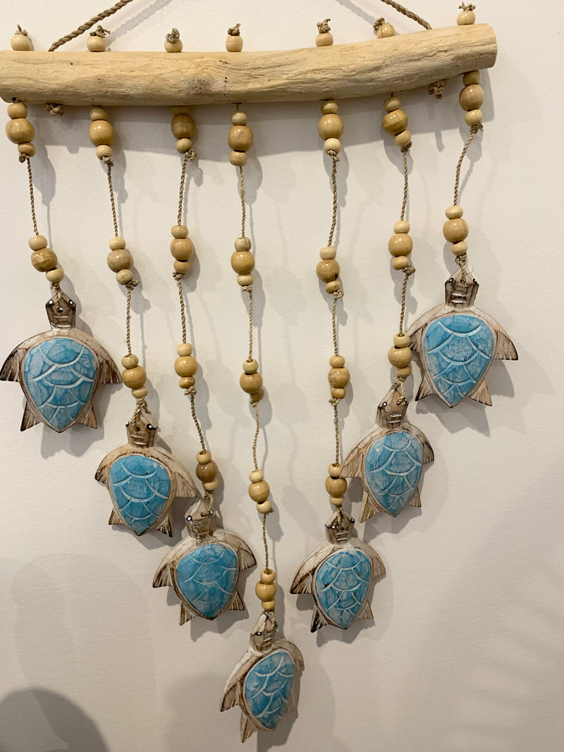 Aqua blue carved timber turtle wall hanging. - Bali Beach Beyond