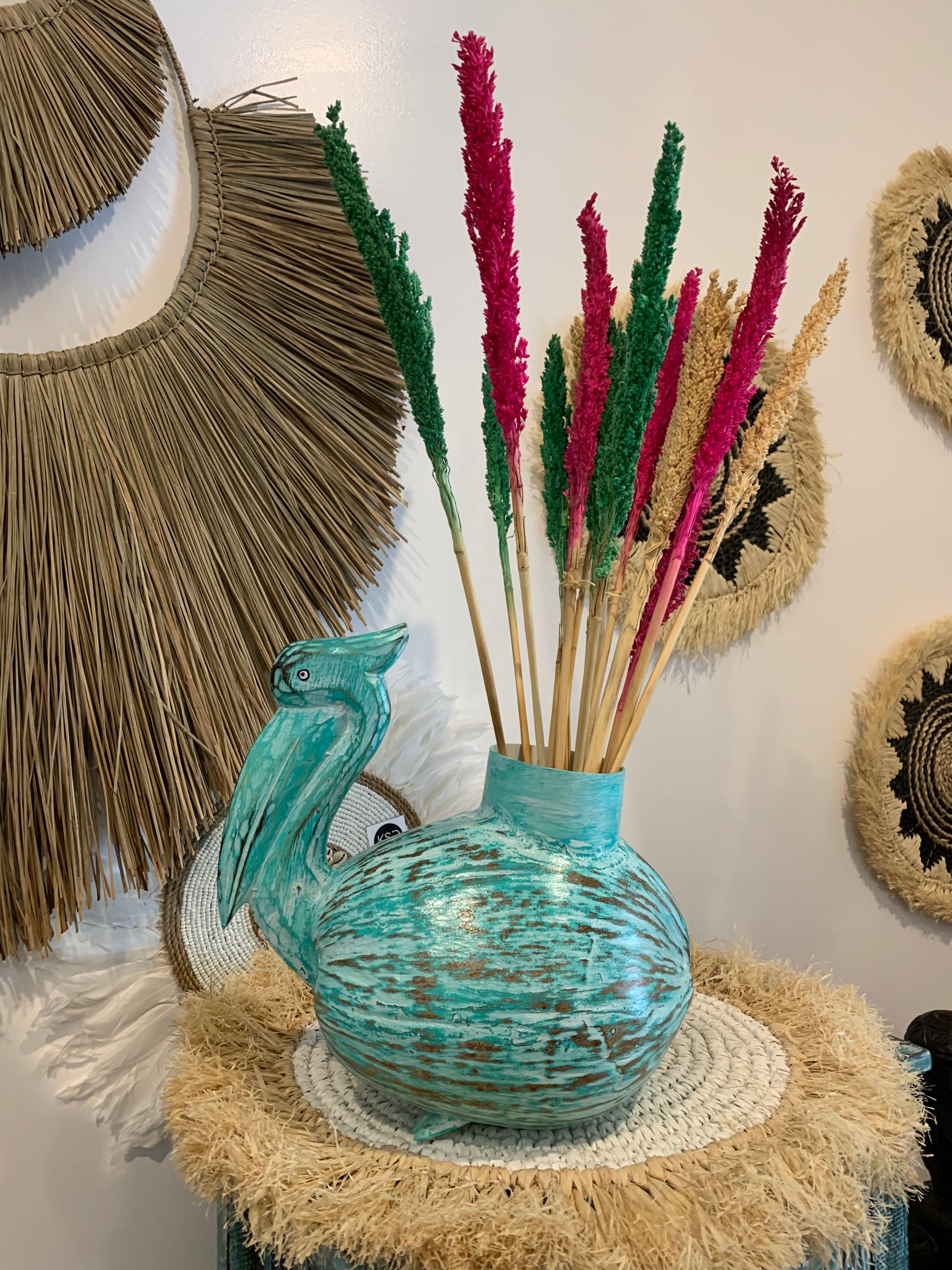 Coconut Pelican plant holder. Turquoise