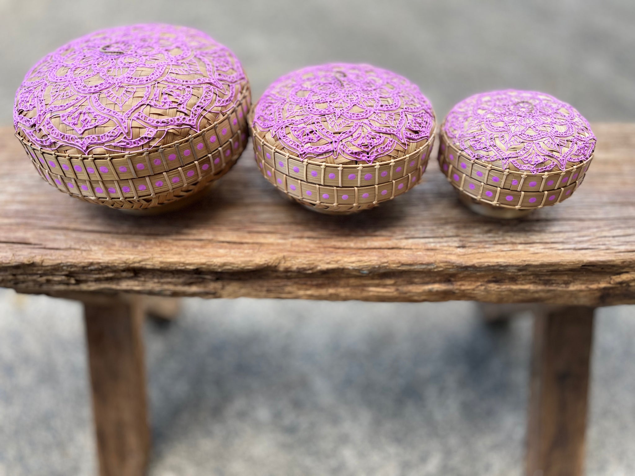 Clearance. Set 3 containers and lids. Purple detail. Usually $95