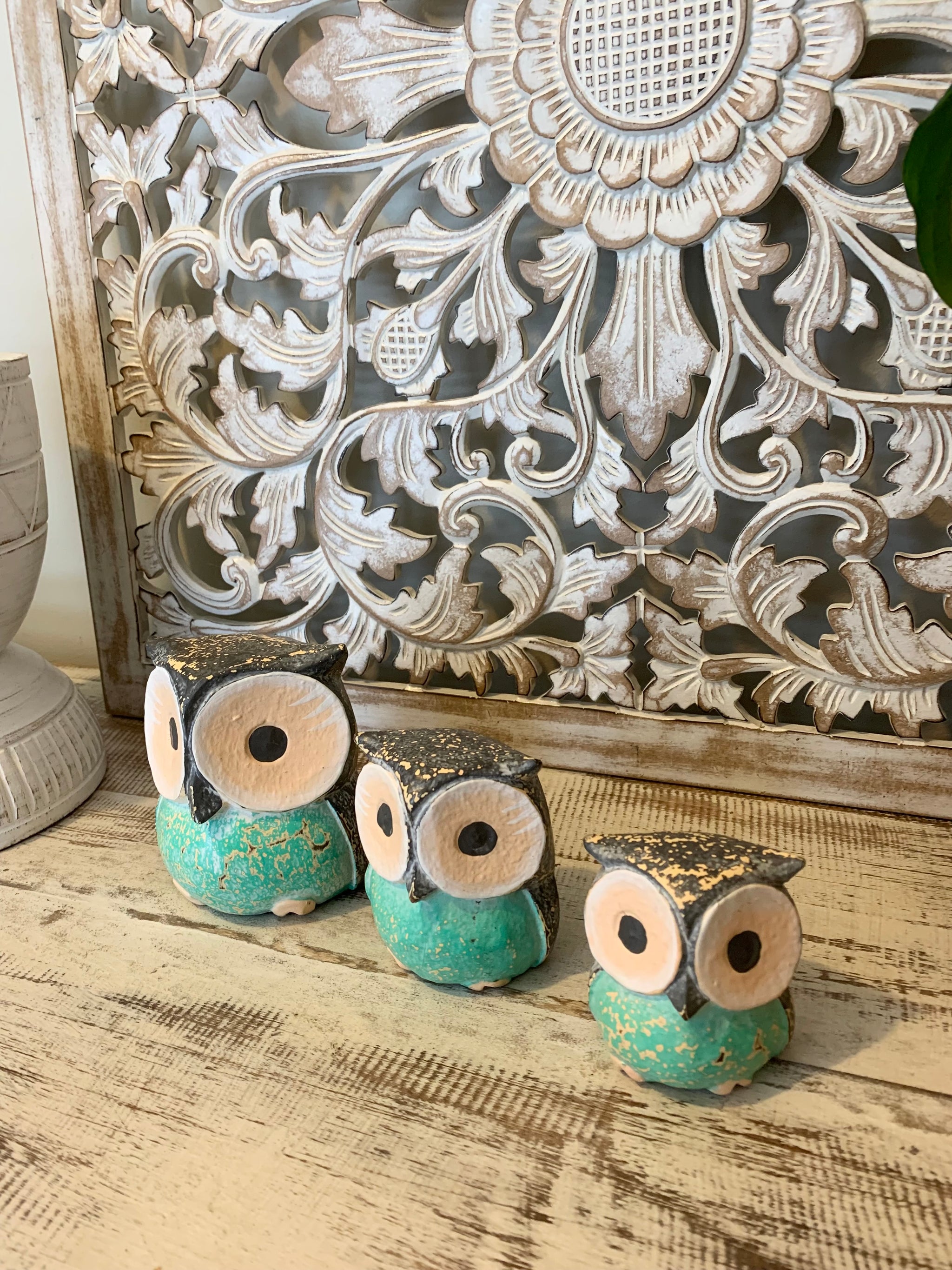 Turquoise timber owls. Set 3