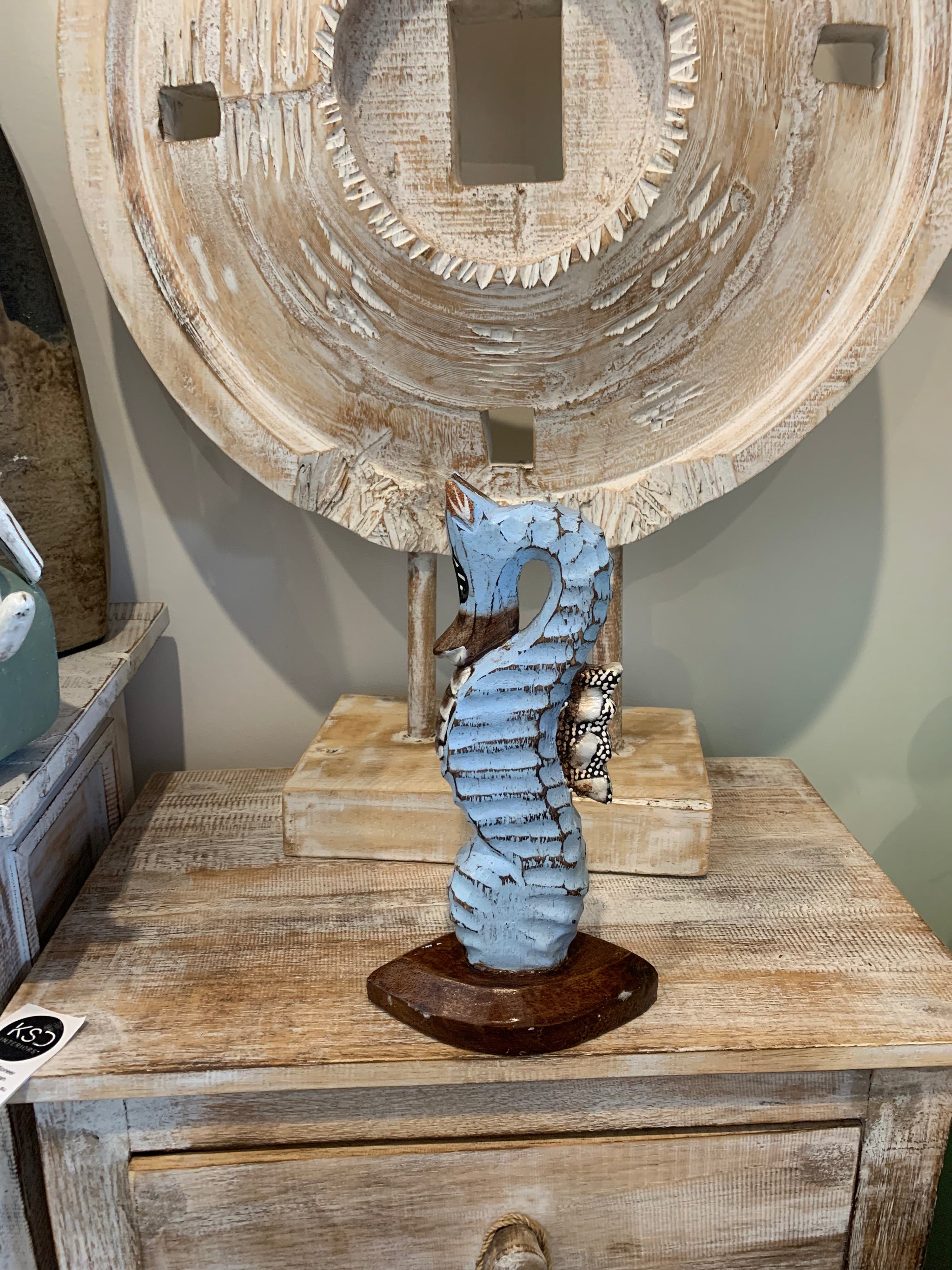 Handpainted blue timber seahorse