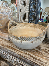 White bowl with decorative trim and handles S