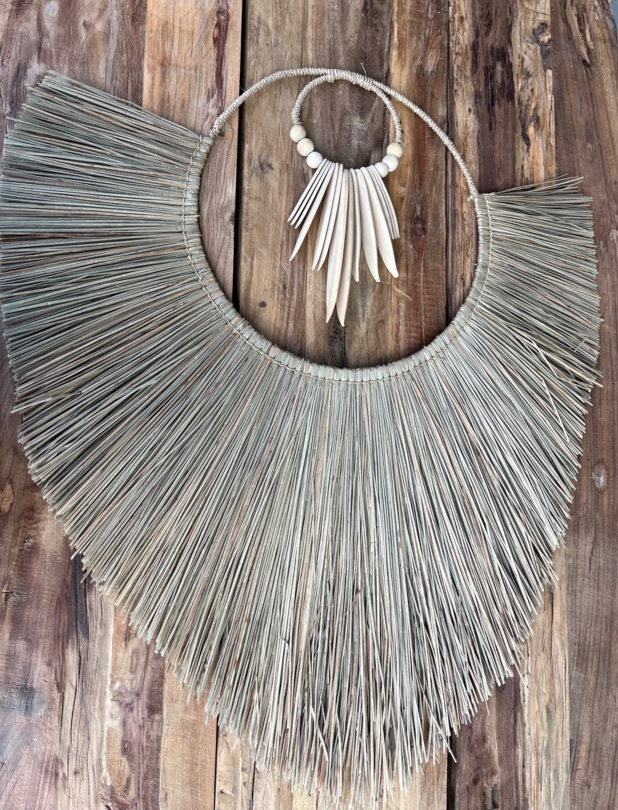 Sea grass and natural timber wall hanging