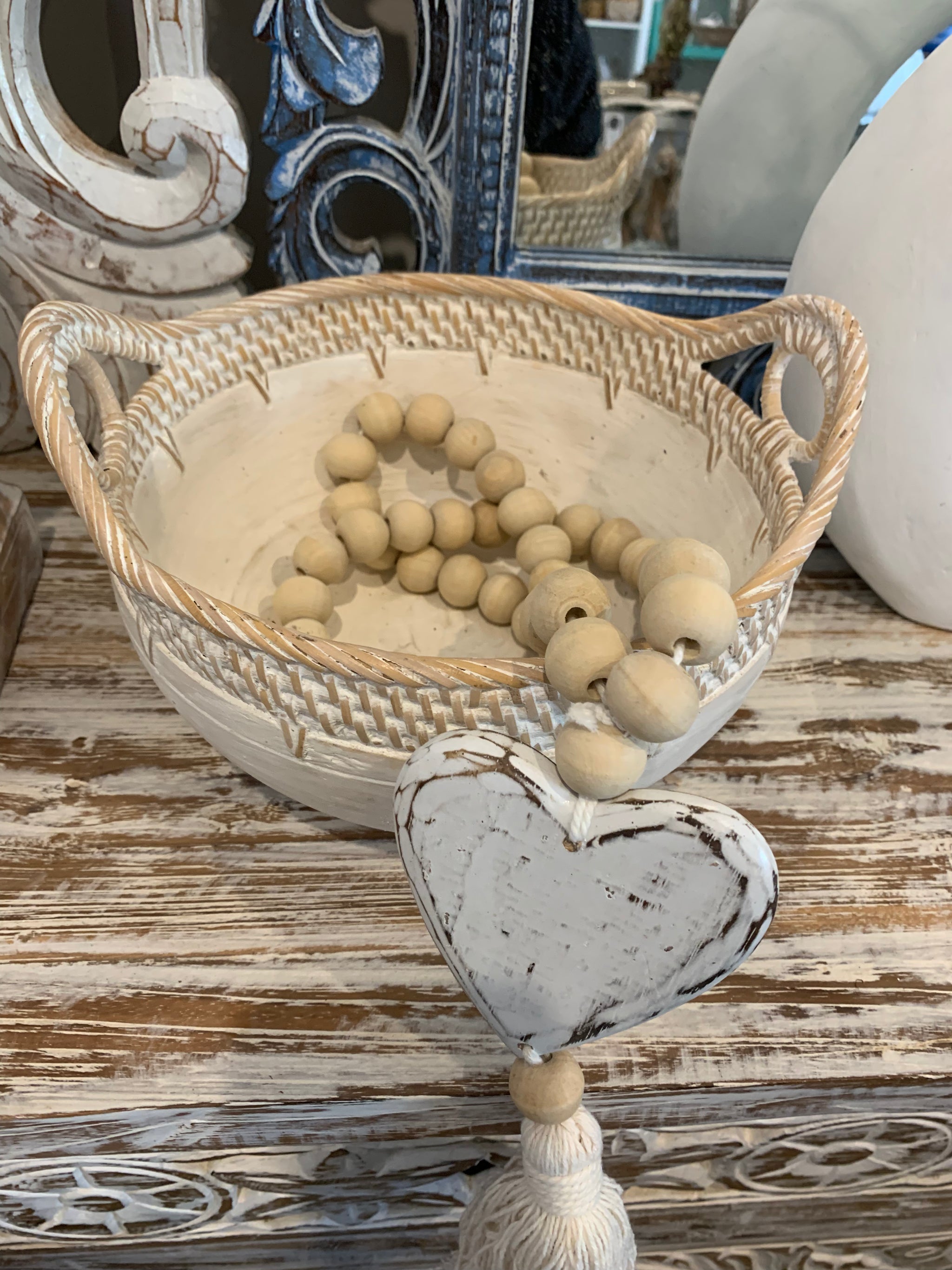 White bowl with decorative trim and handles S