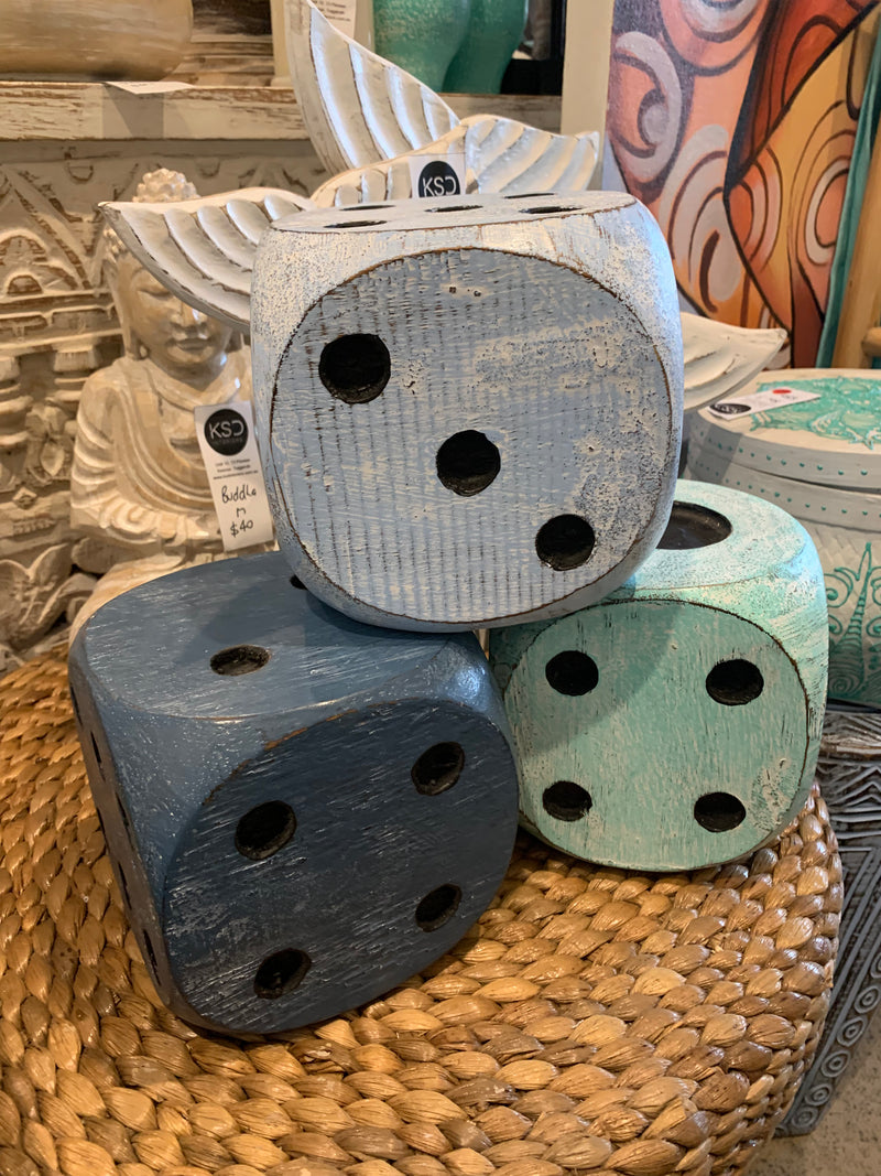 Set of 3 timber dice. Blue