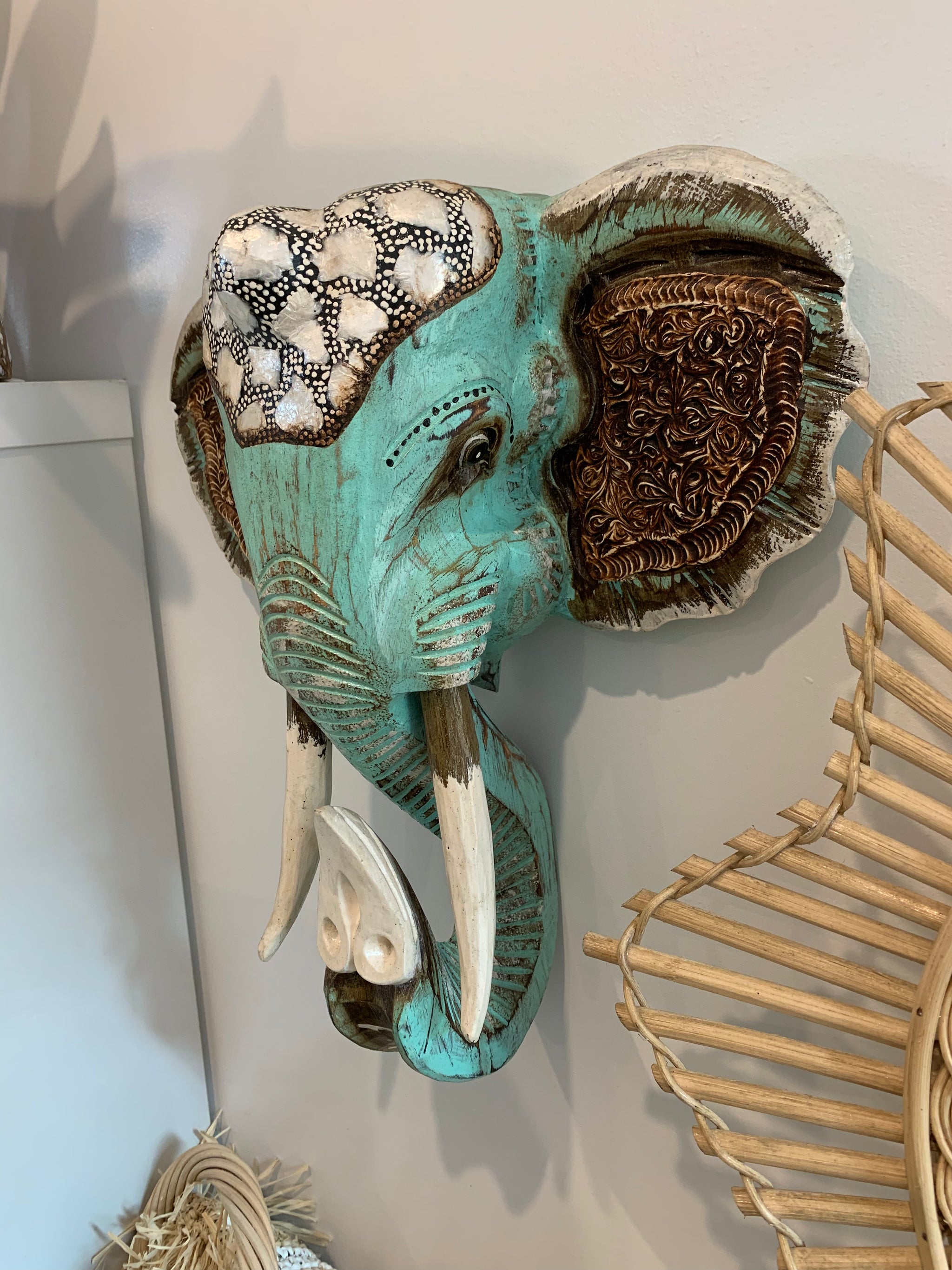 Turquoise Elephant Head wall hanging