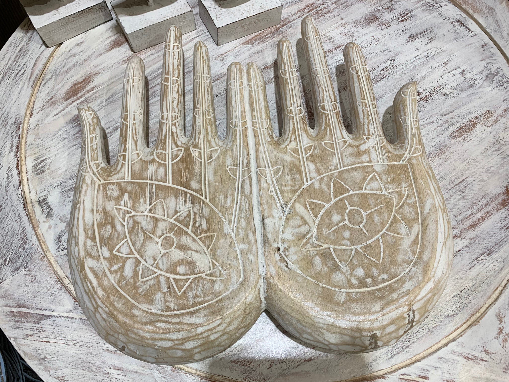 Large natural carved offering hands / platter. EOFY sale. Usually $80