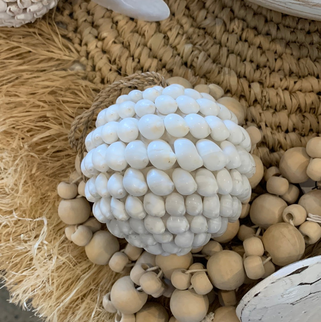 Small white shell ball / hanging – Bali Beach Beyond