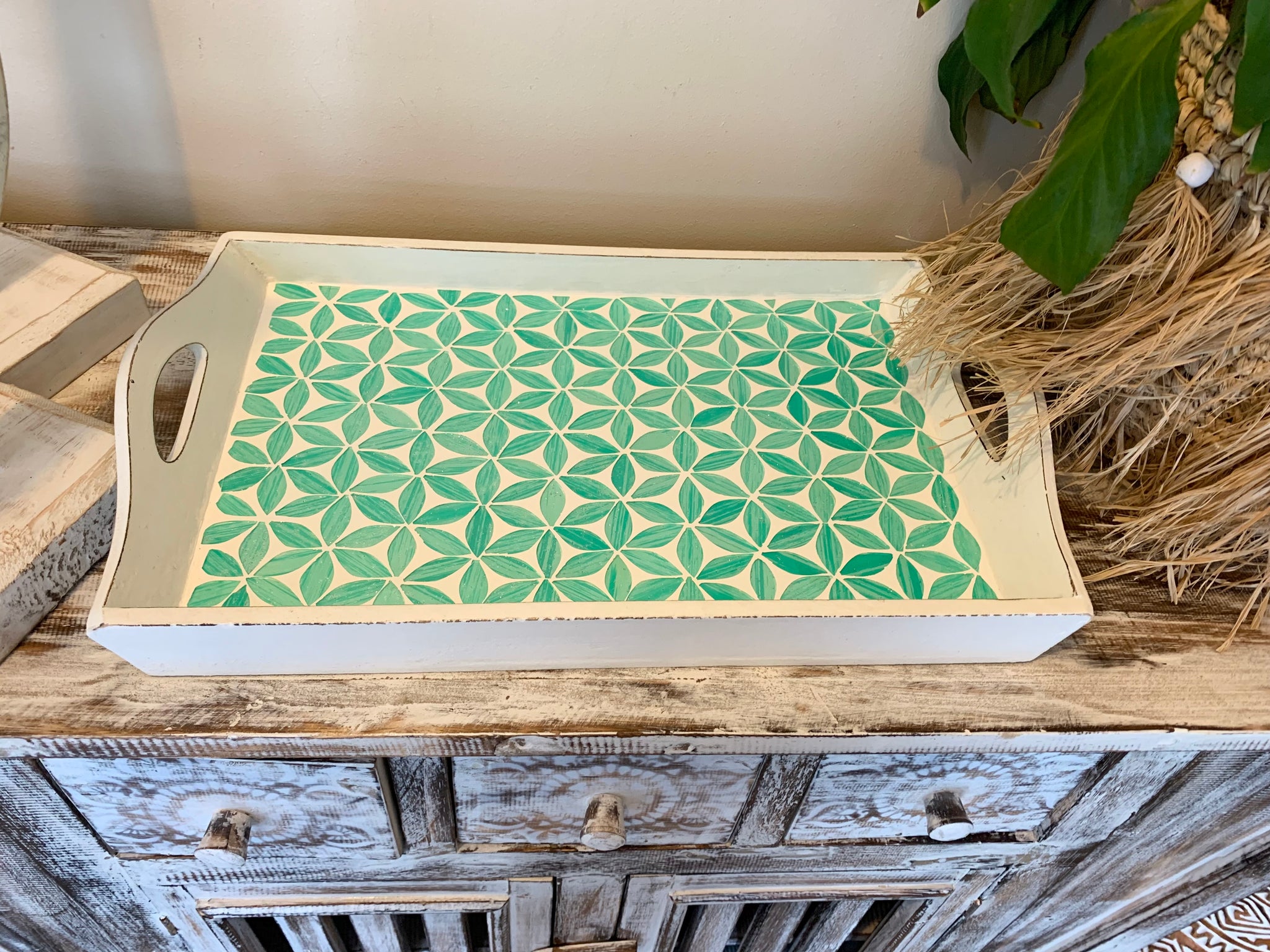 Timber tray. Green / Mint . 41 x 25. Usually $40