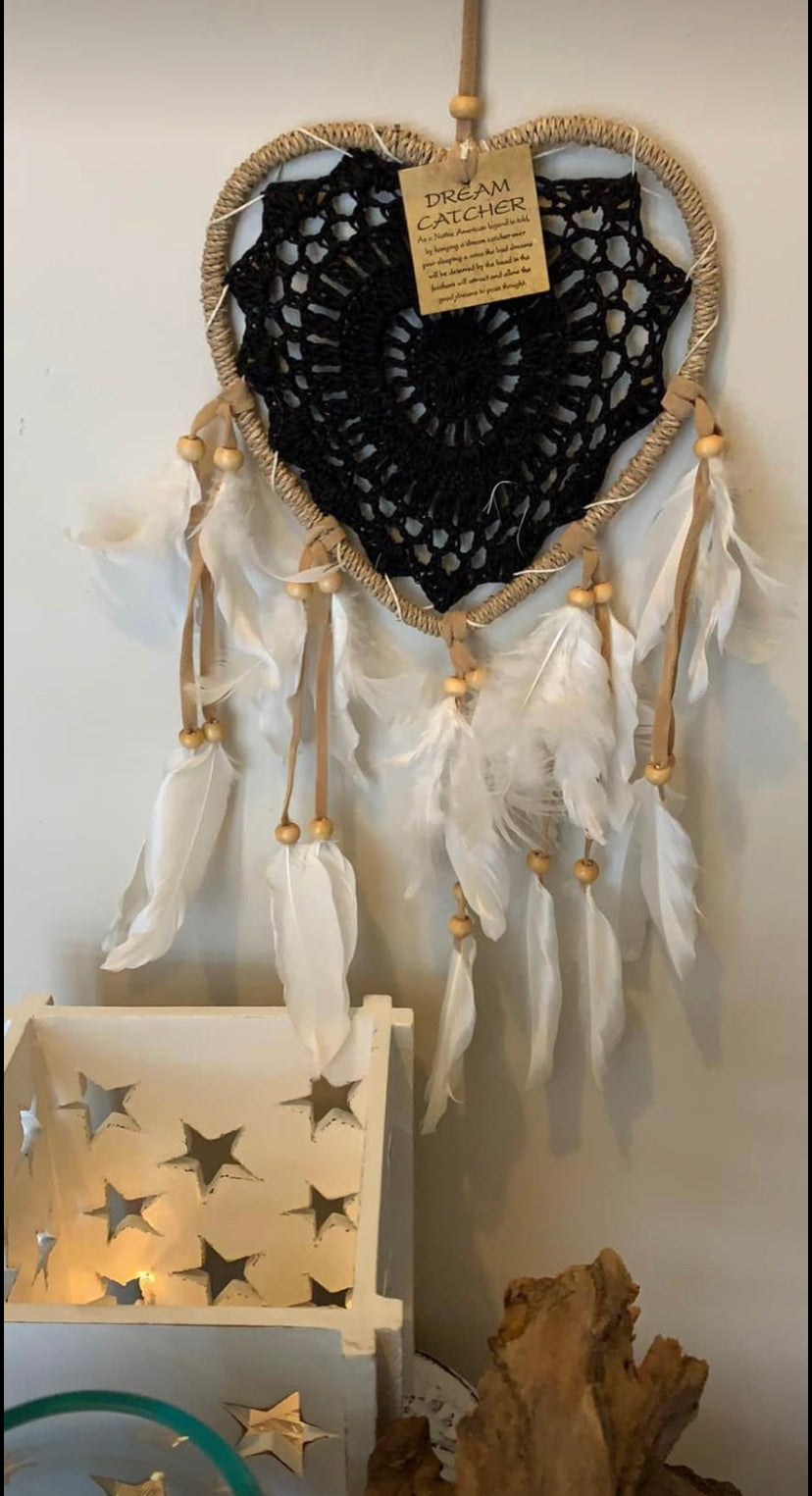 Black heart macrame dream catcher. Usually $10