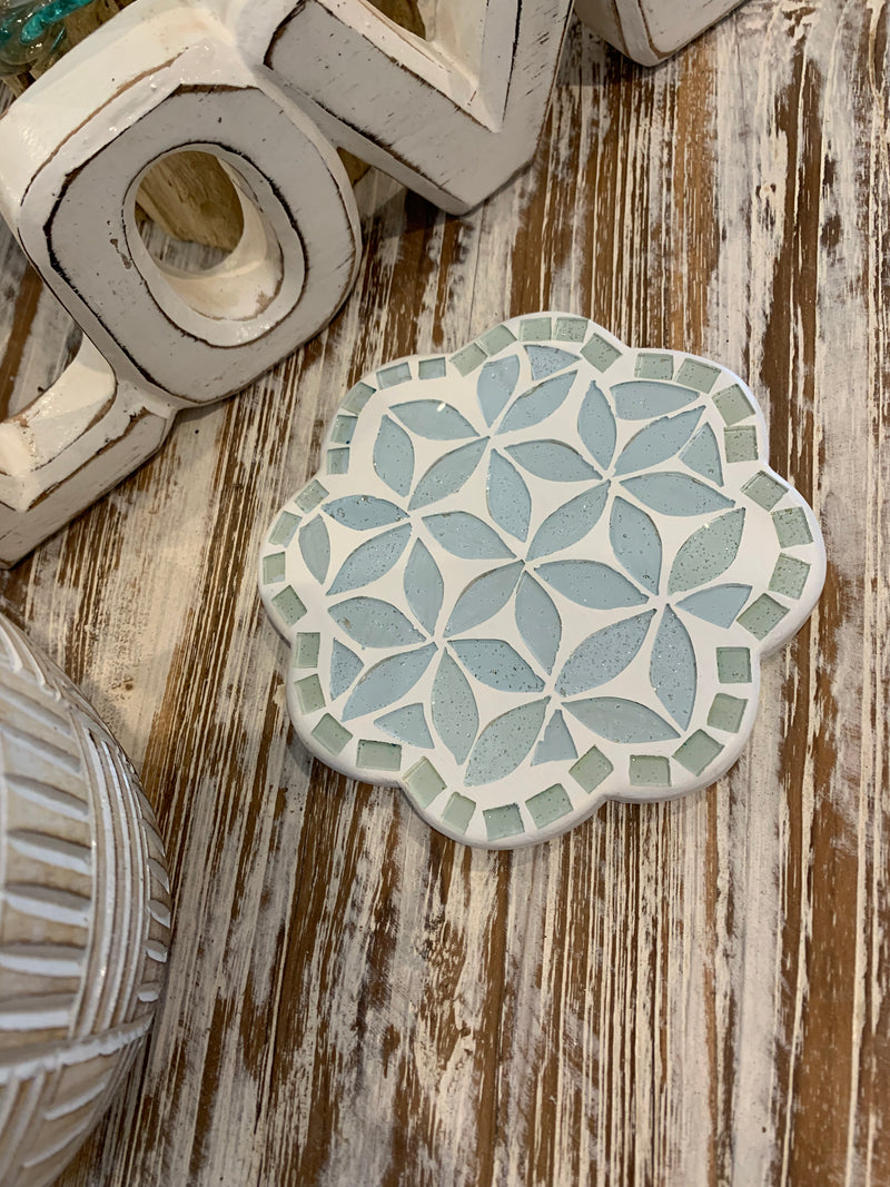 Light blue / green coaster inlay design