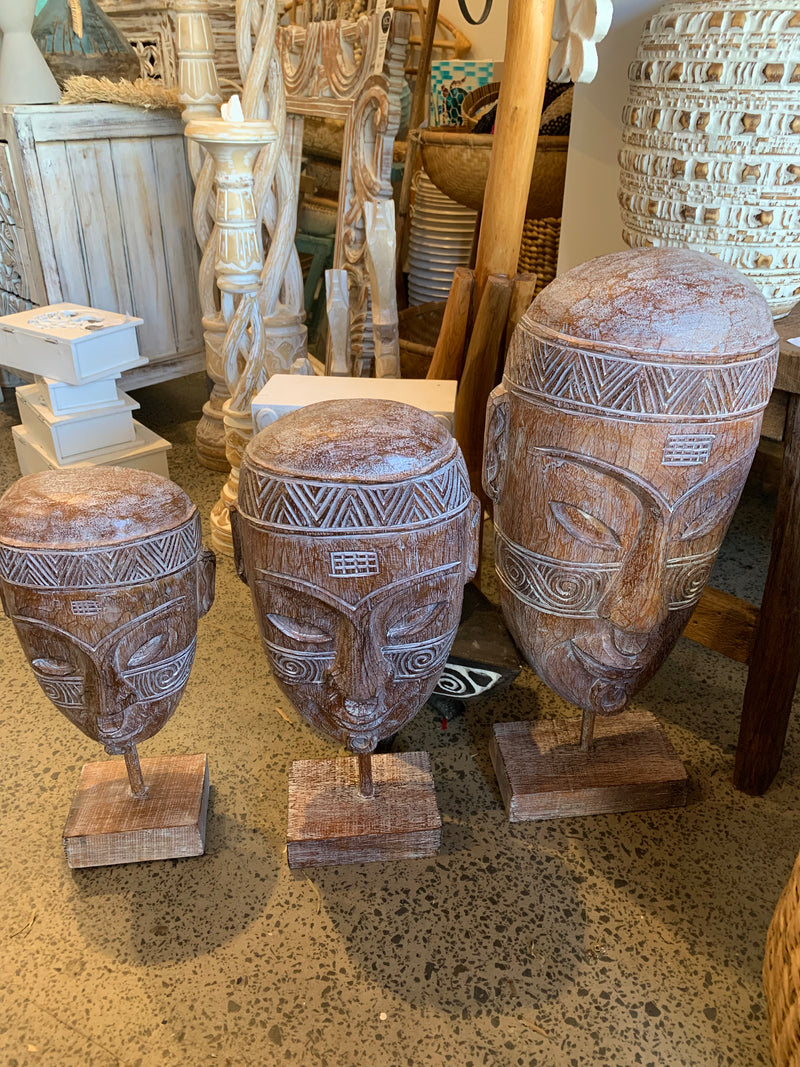 Tribal mask on stand Set of 3. Handcarved