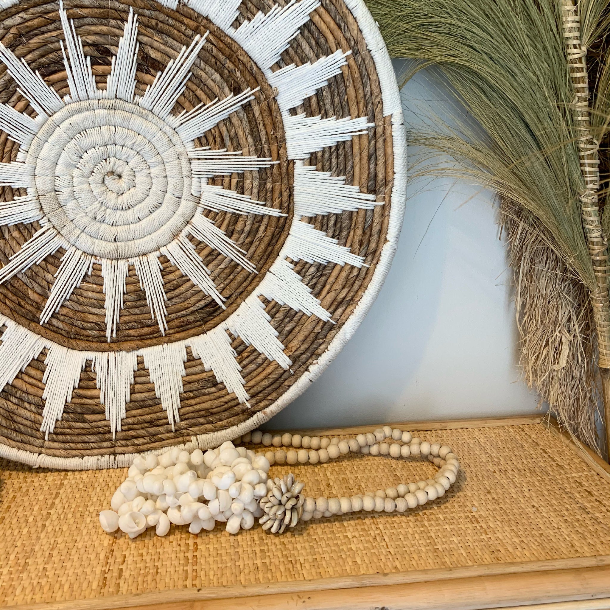 Woven white/ natural 60cm platter / wall hanging