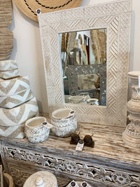 White carved timber mirror