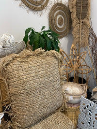 Square raffia cushion and insert 60 x 60cm