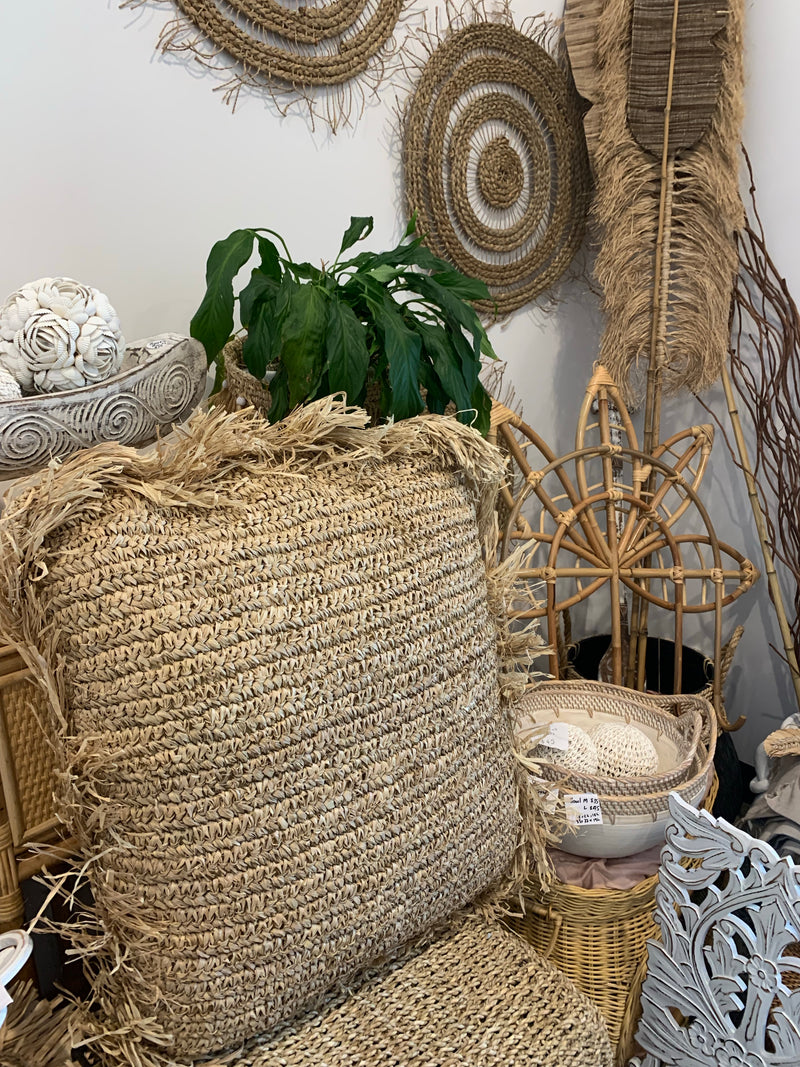 Square raffia cushion and insert 60 x 60cm - Bali Beach Beyond