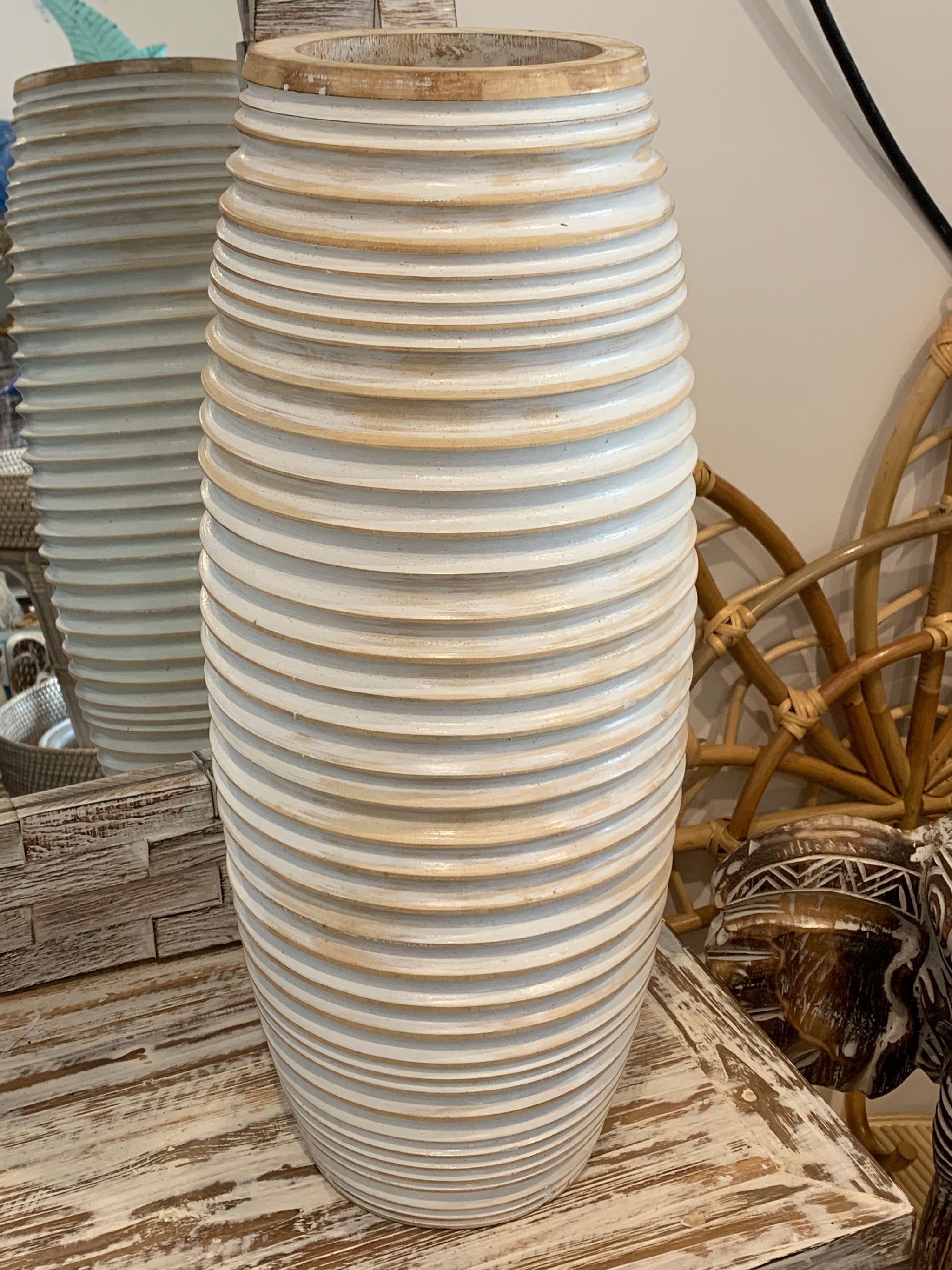 White wash timber vase. Rims