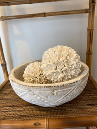 White handcarved timber decorative bowl 25cm x 9cm