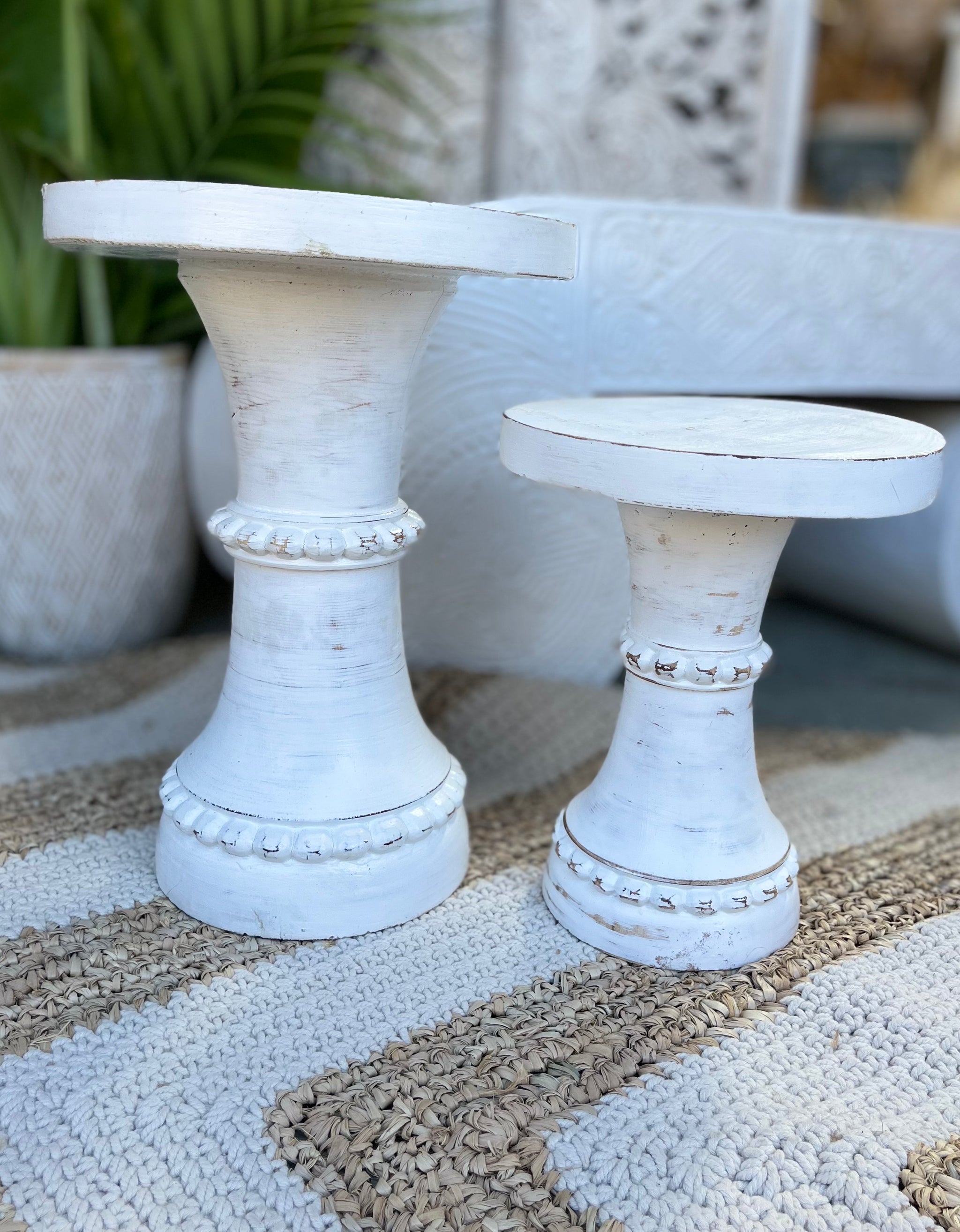 Timber pedestal. Rustic white small