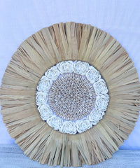 Raffia juju with natural and white shell centre 60cm L