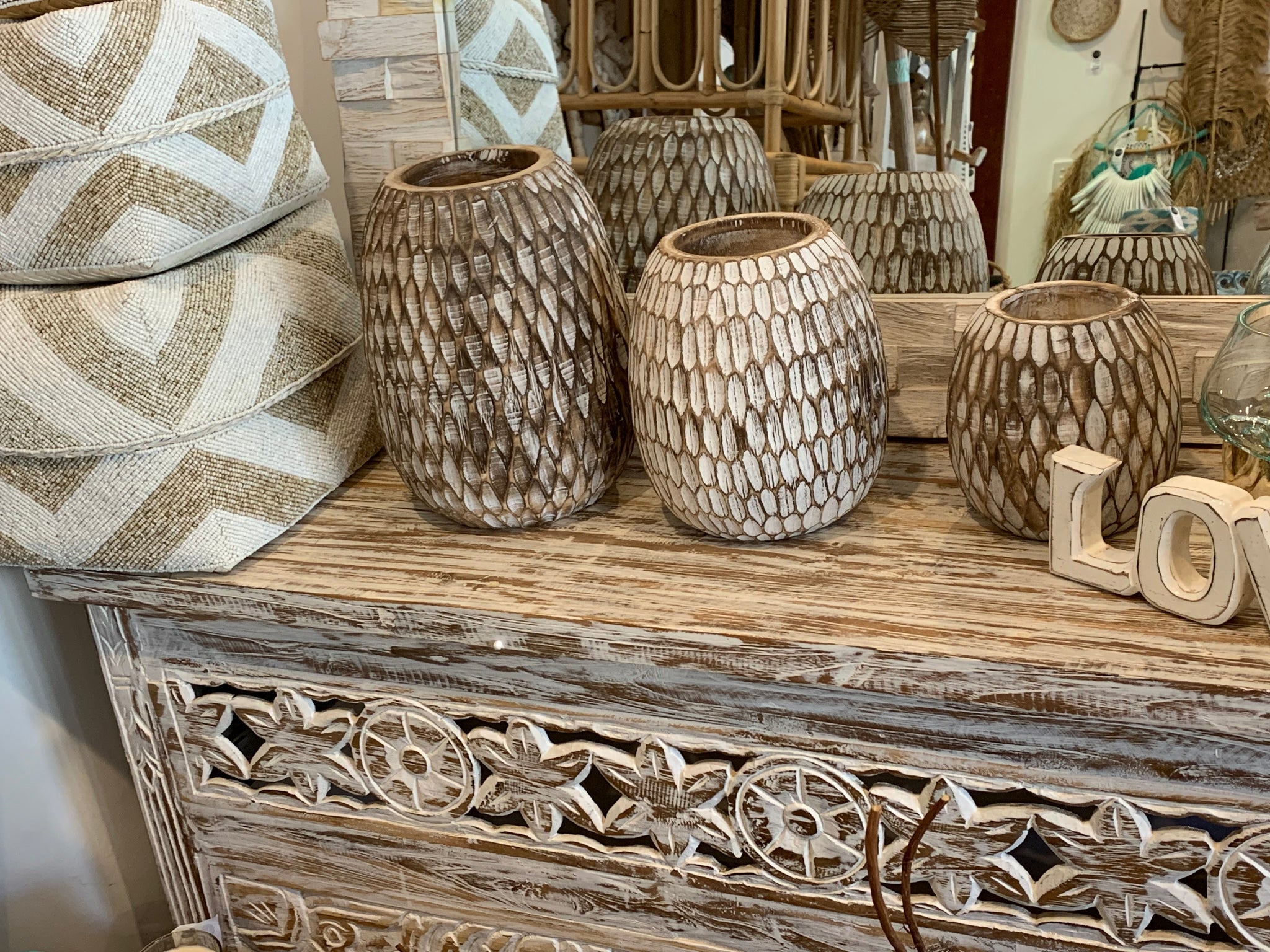 Set 3 Brown timber vases