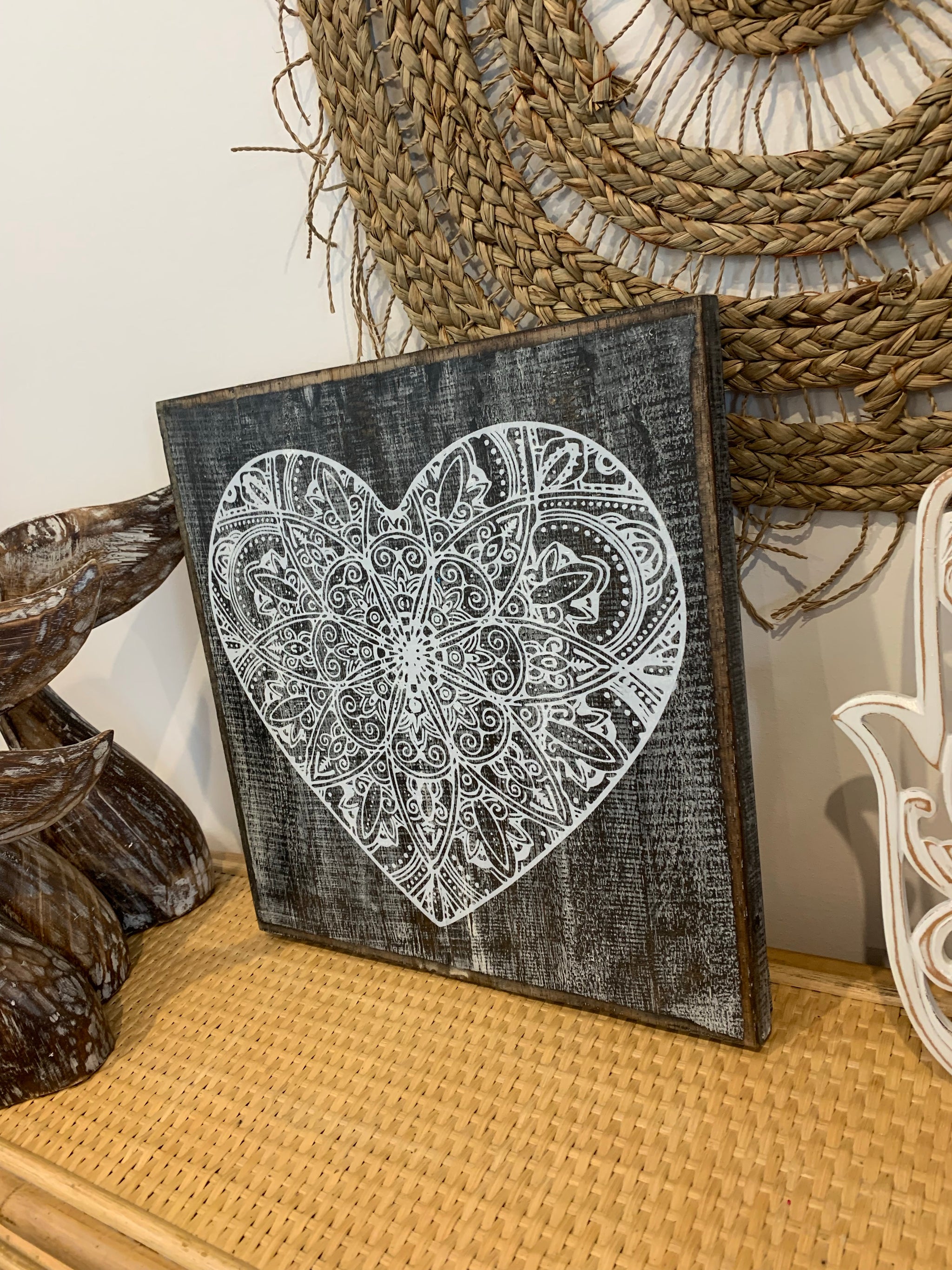 Clearance. Mandala painted black heart wall hanging. Usually $25