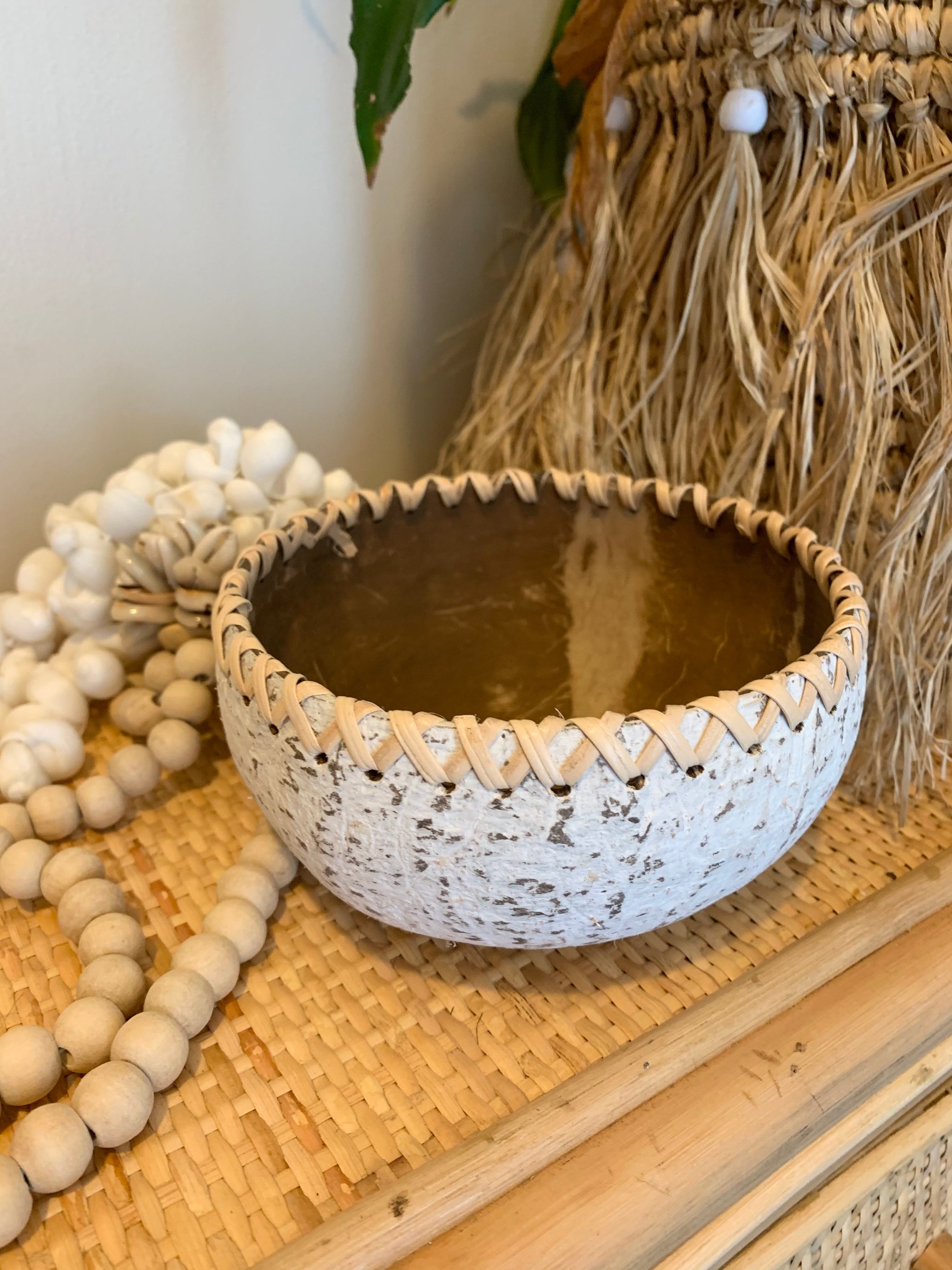 White painted coconut bowl