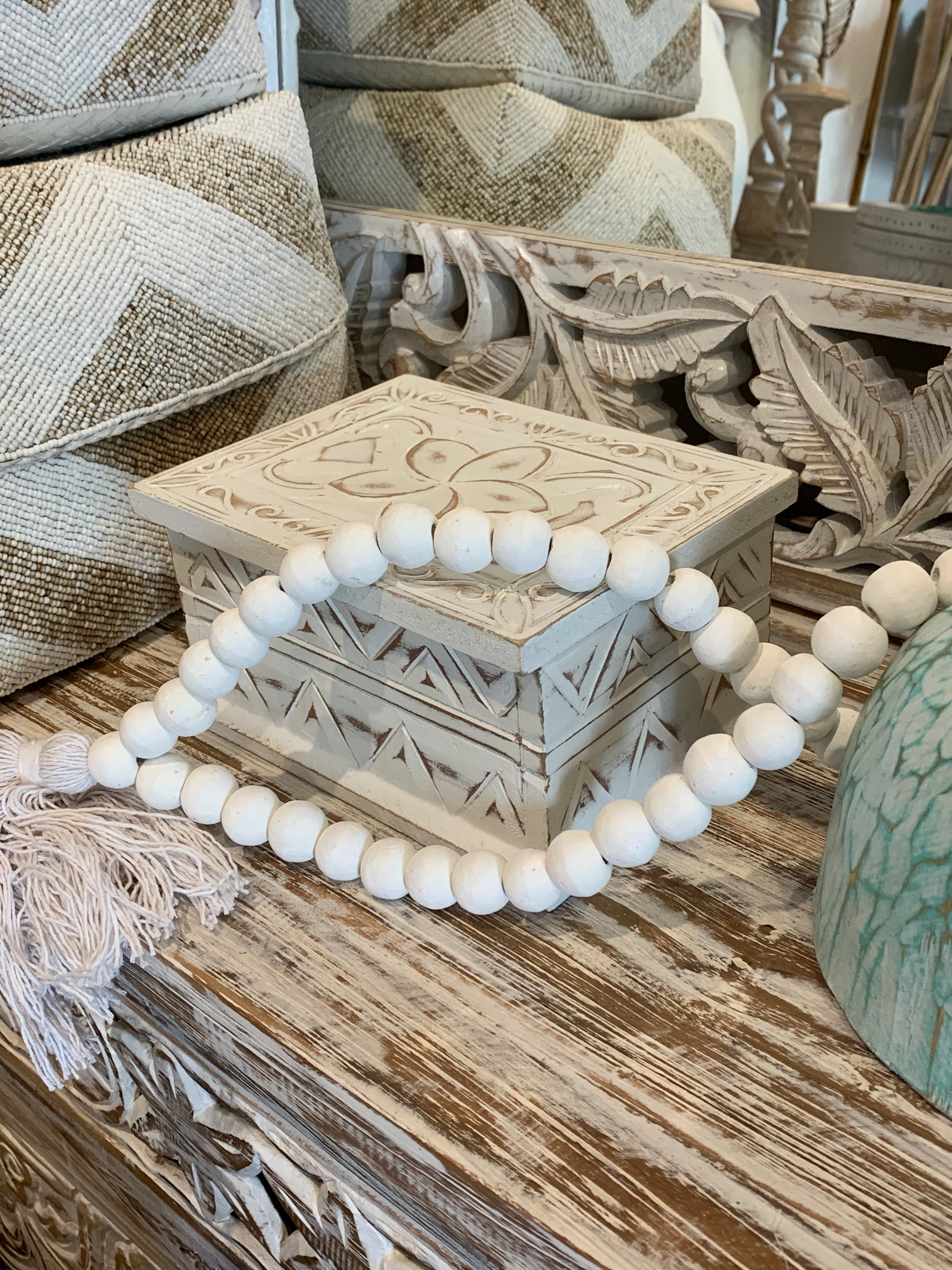 Handcarved white Wash storage box / jewellery box