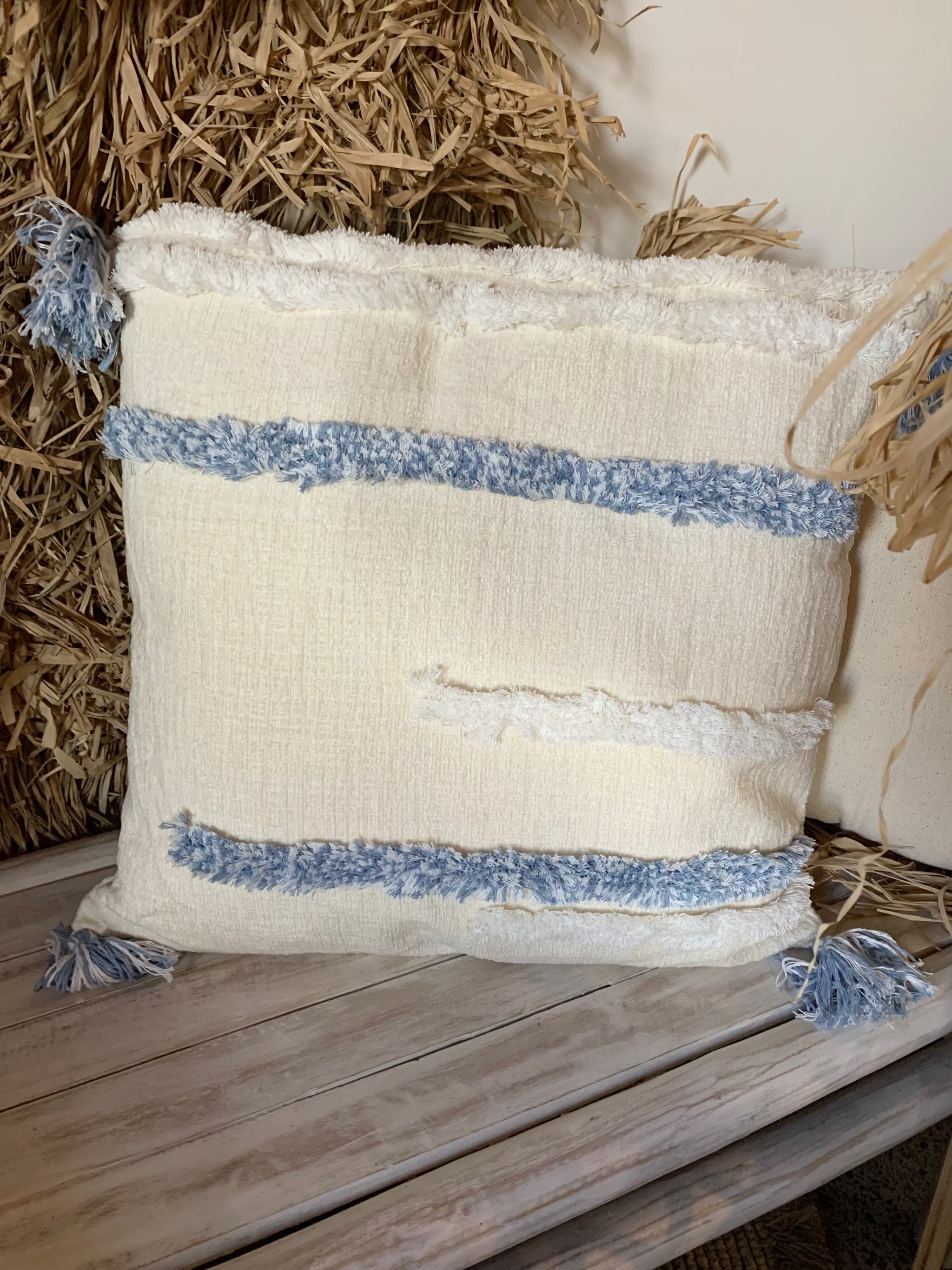 Natural / Blue cushion covers 45 x 45 (insert not included)