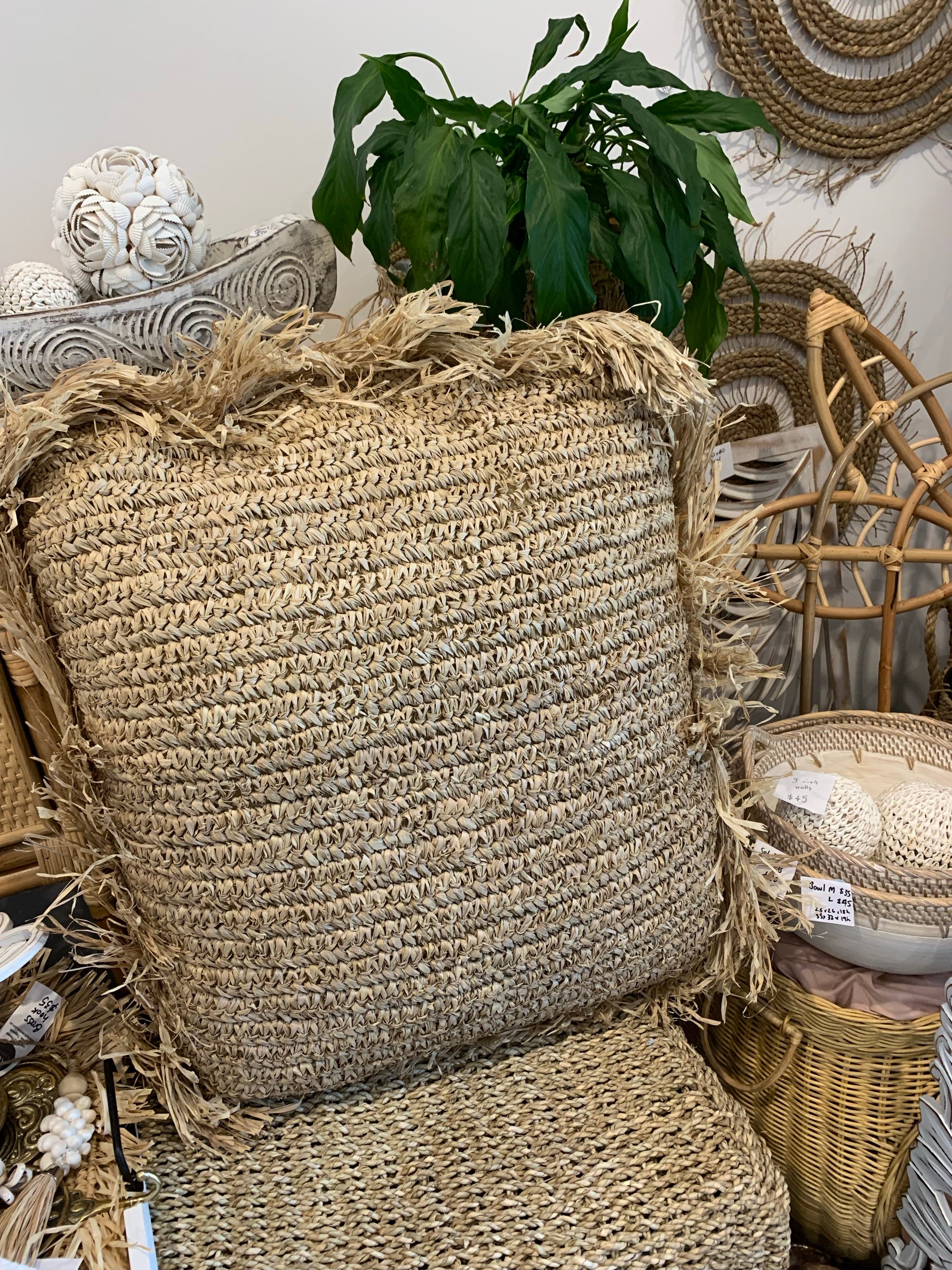 Square raffia cushion and insert 60 x 60cm - Bali Beach Beyond