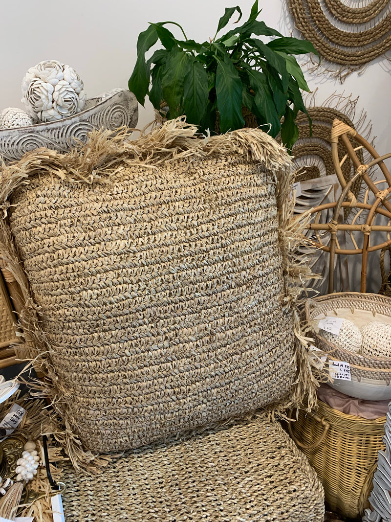 Square raffia cushion and insert 60 x 60cm - Bali Beach Beyond