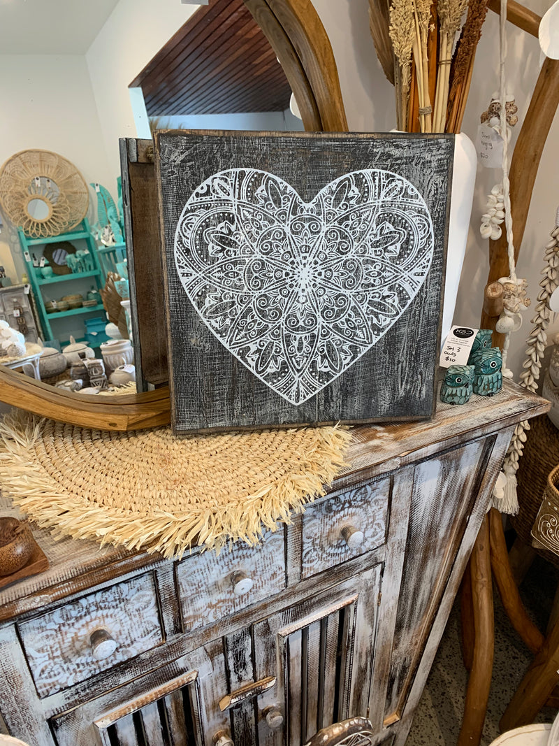 Clearance. Mandala painted black heart wall hanging. Usually $25