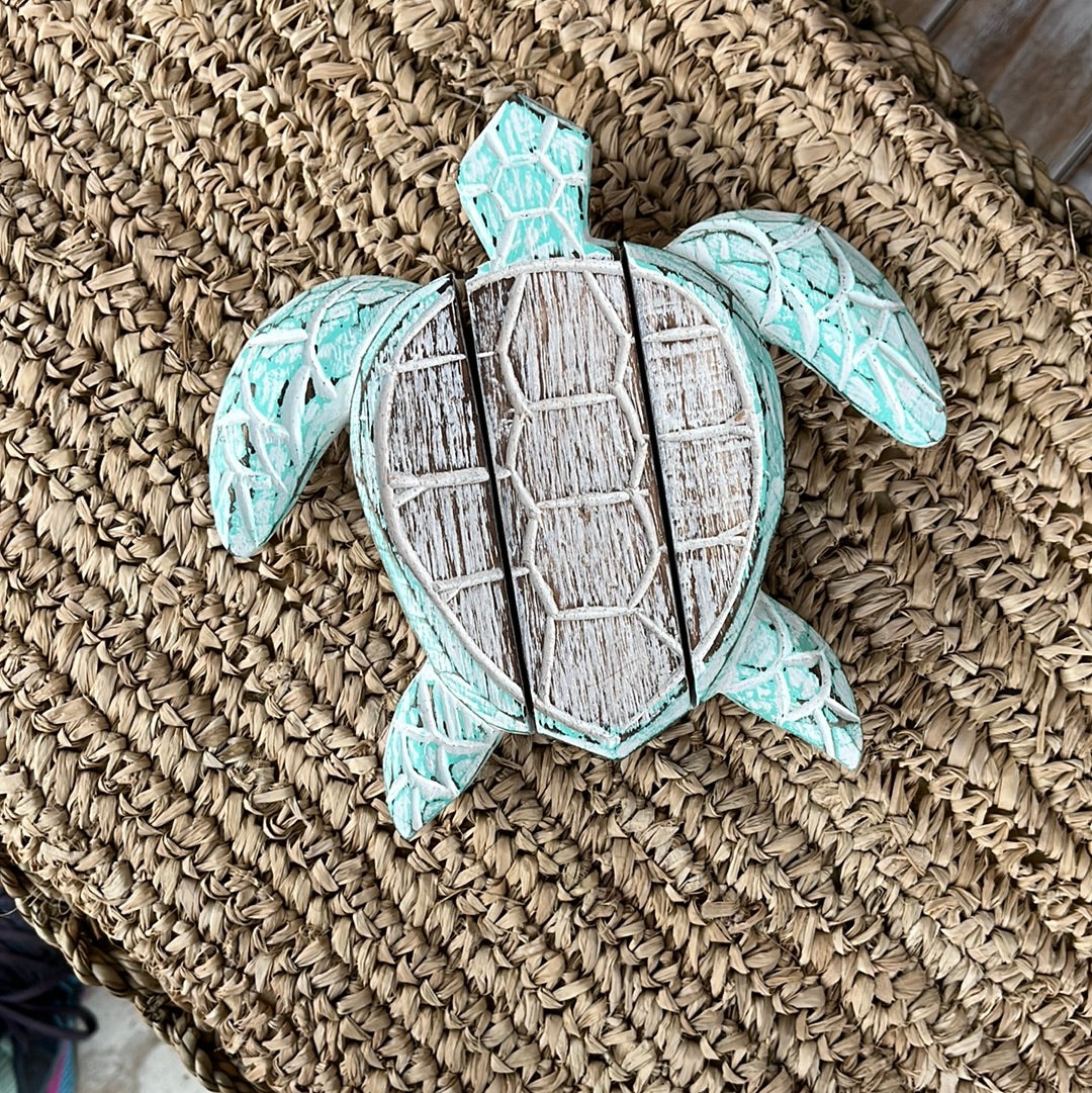 Turquoise timber turtle wall hanging S