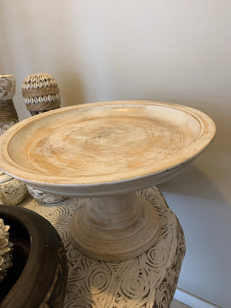 Timber pedestal. Large. White wash.