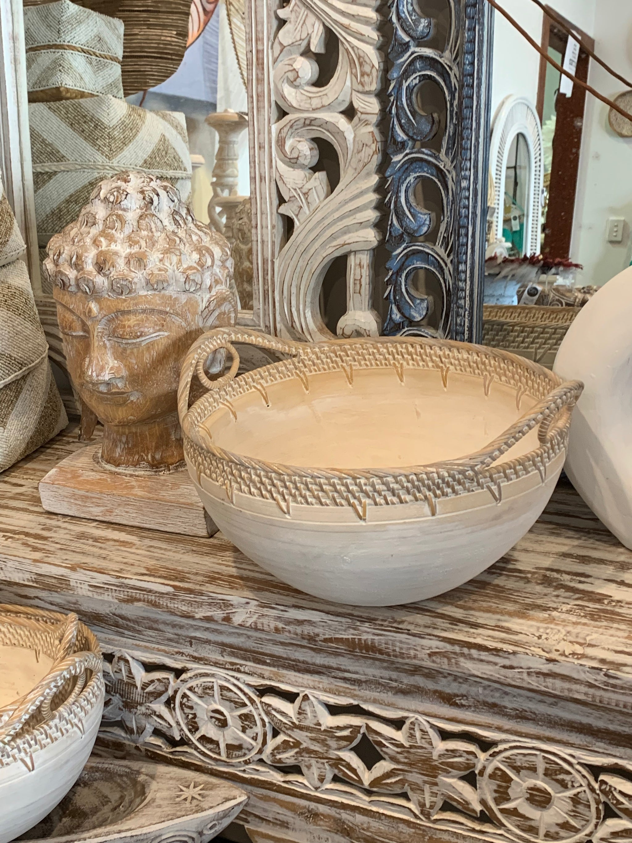 White bowl with decorative trim L