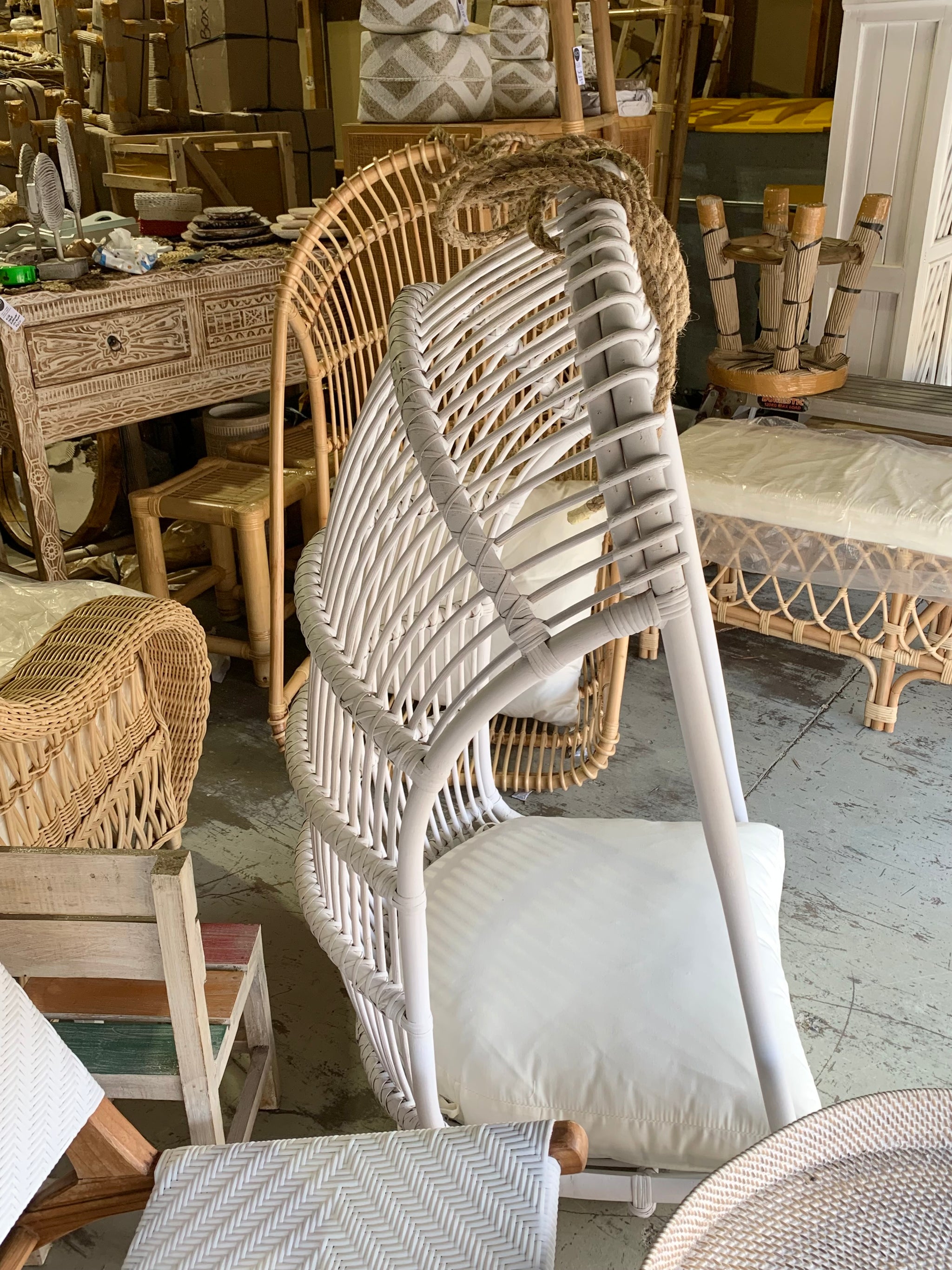 Rattan hanging chair. White