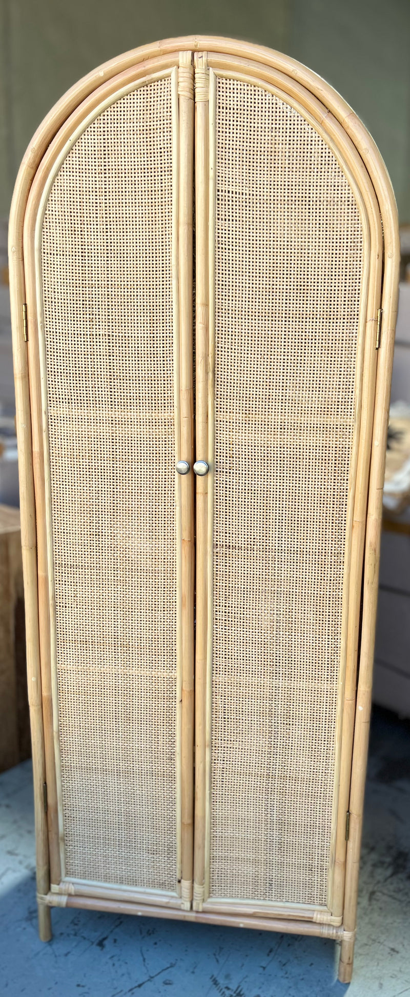 Rattan 2 door cabinet / cupboard. Arch design