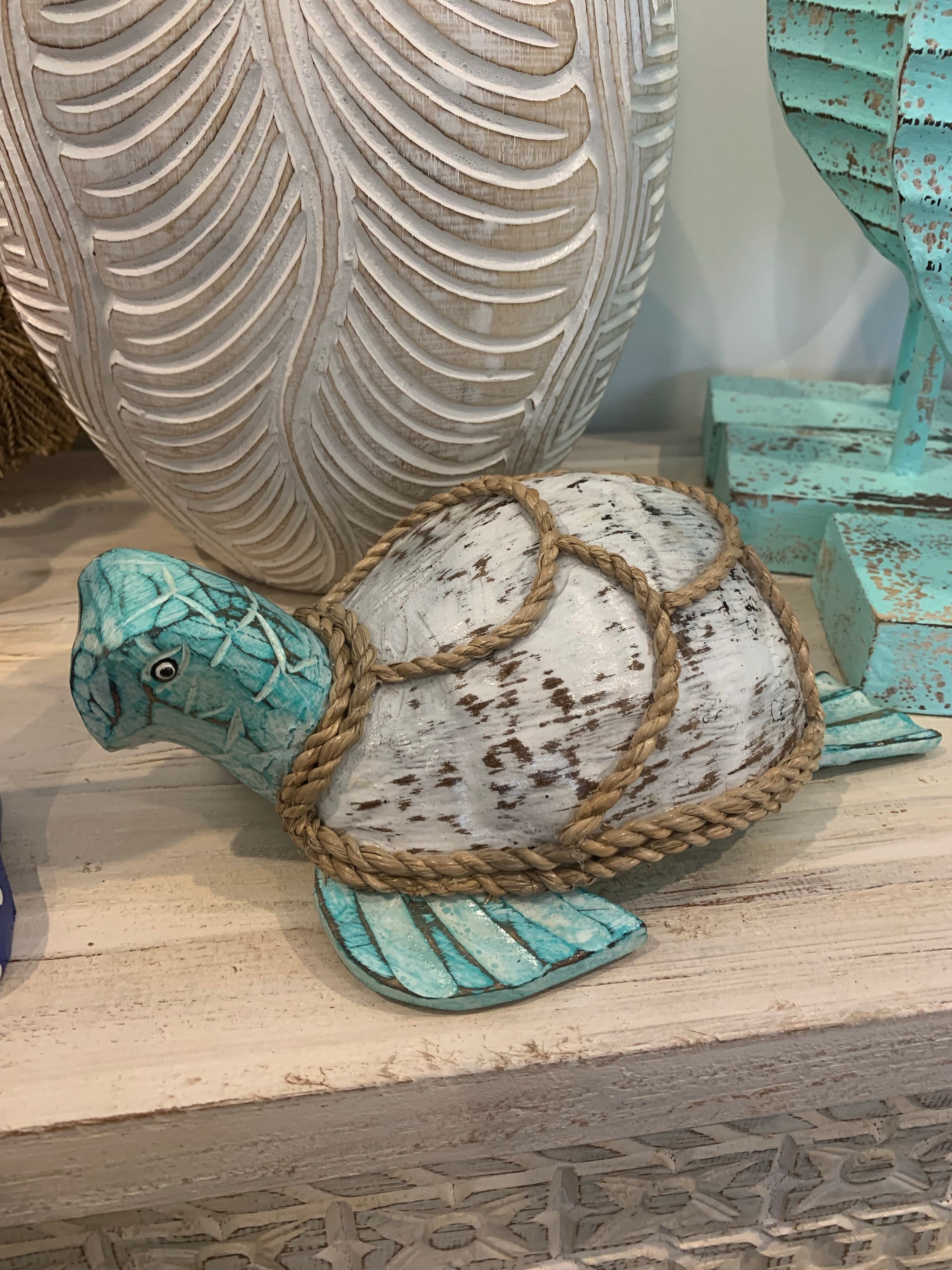 Coconut turtle. Turquoise and white