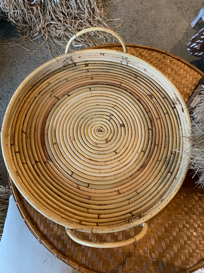 Rattan round tray with handles