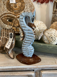 Handpainted blue timber seahorse