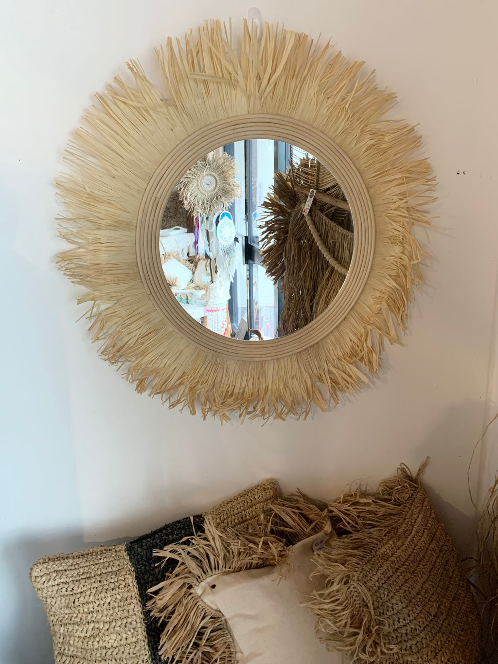 Raffia mirror 80cm. Usually $135