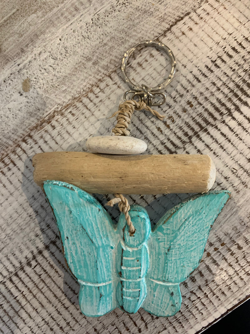 Timber butterfly keyring turquoise