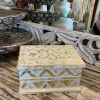 Handcarved white wash and gold storage box / jewellery box