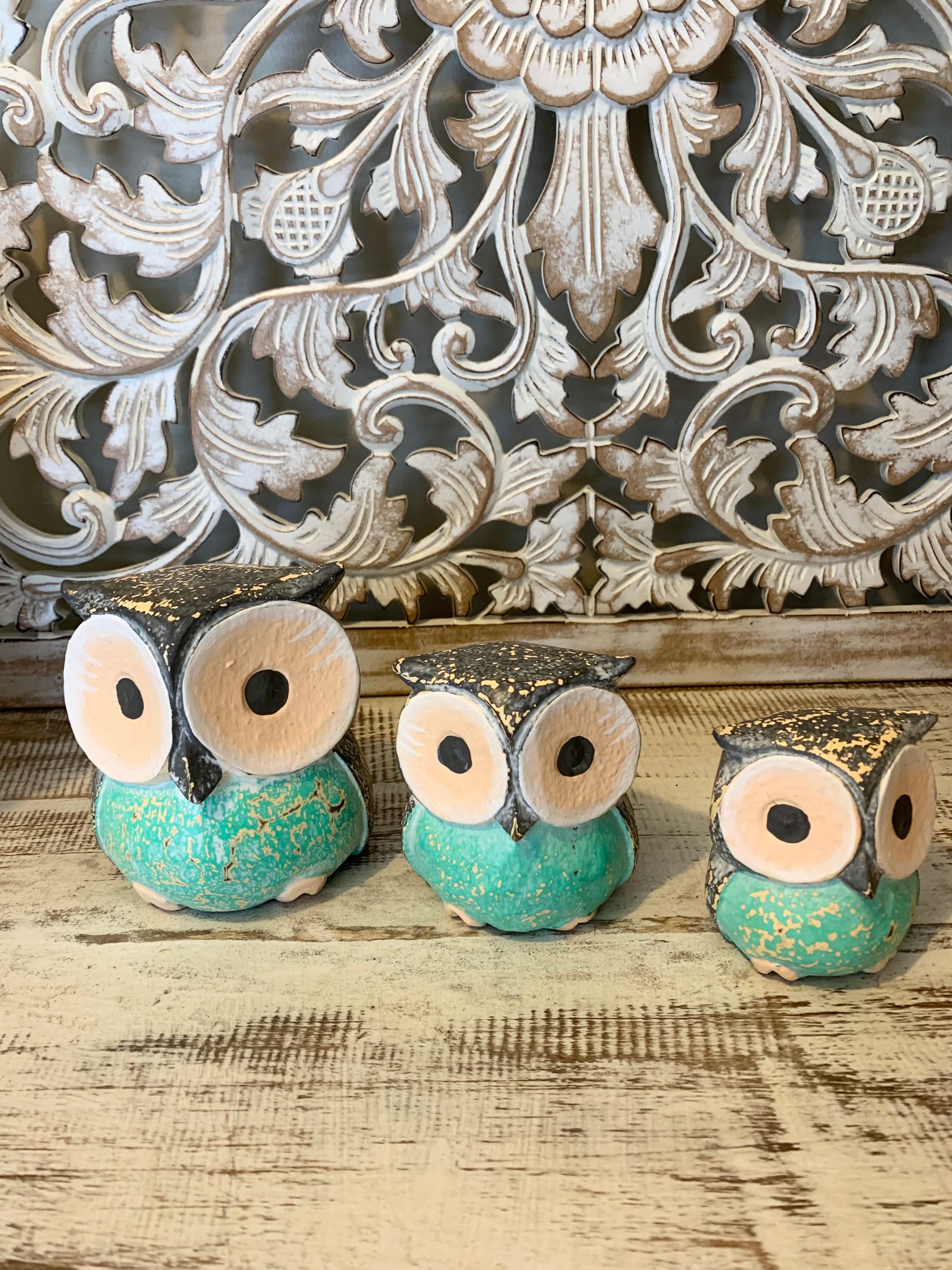 Turquoise timber owls. Set 3