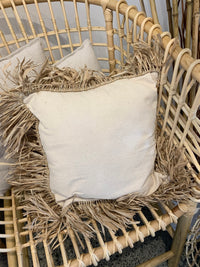 Natural cushion with raffia frill 50cm