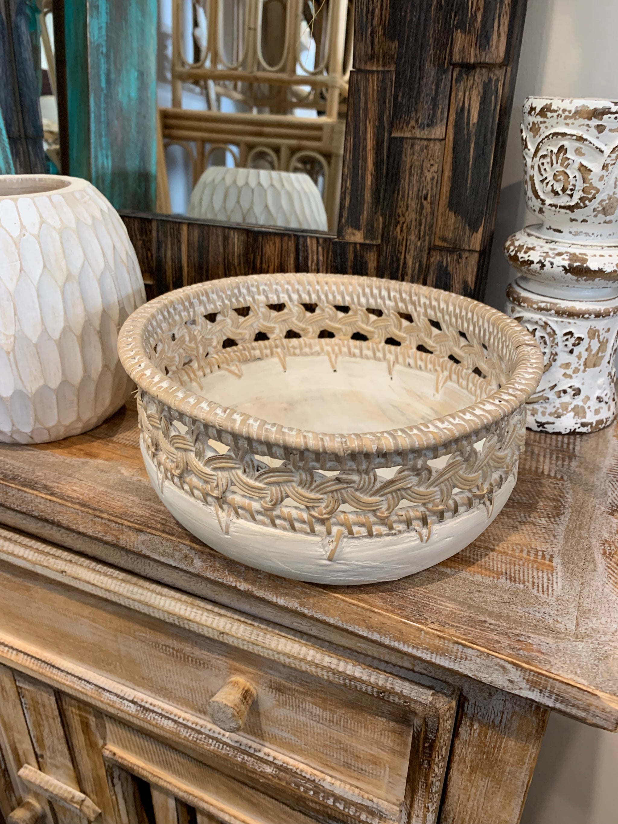 White bowl with decorative trim S