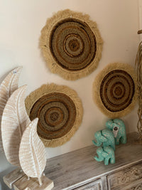 Banana palm and Raffia wall hangings. Set of 3.