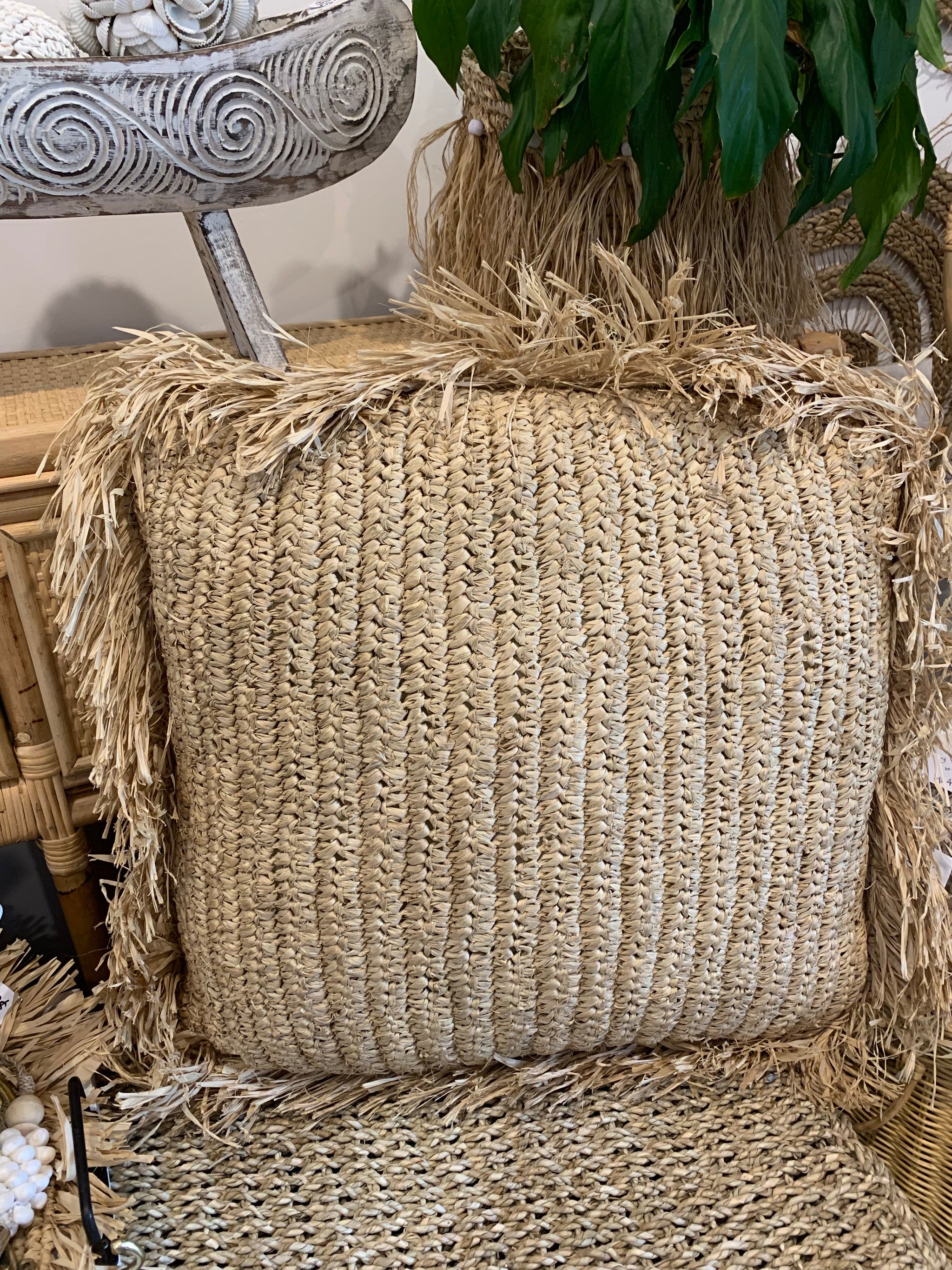 Square raffia cushion and insert 50 x 50cm - Bali Beach Beyond