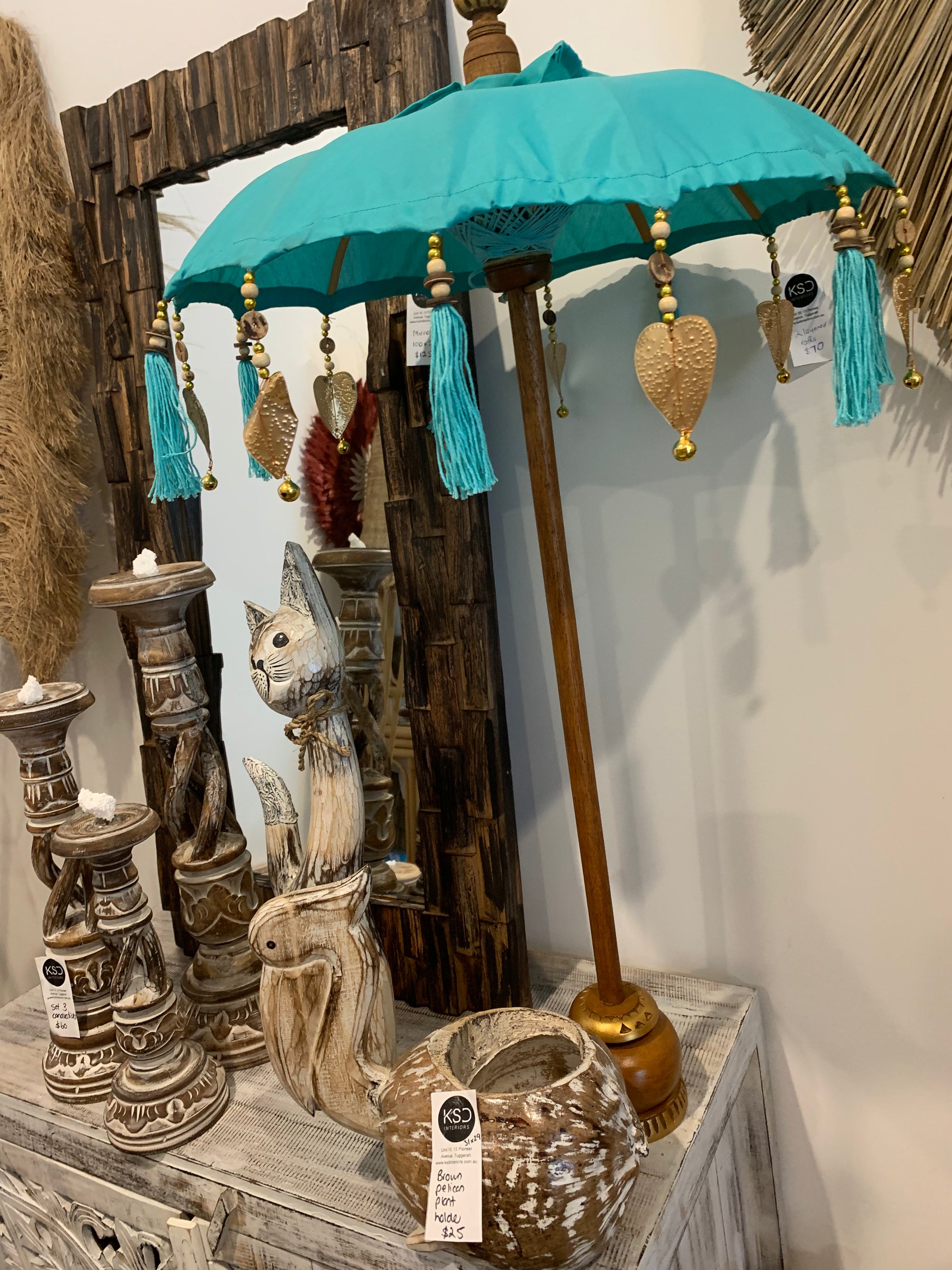 Tabletop Umbrella with plain design. Turquoise. EOFY sale. Usually $50